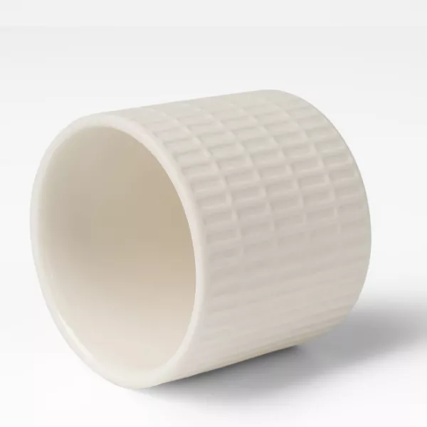 Milky White Grid-Patterned Ceramic Candle Holders